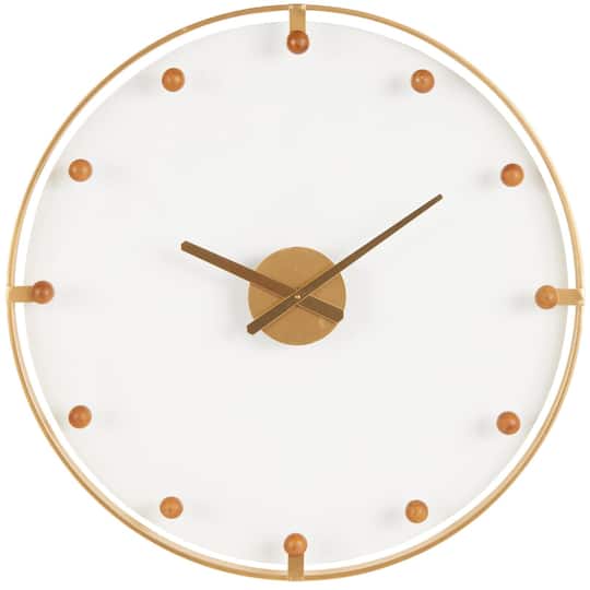 27.5" Gold Metal Decorative Wall Clock with Acrylic Face & Ball Accents